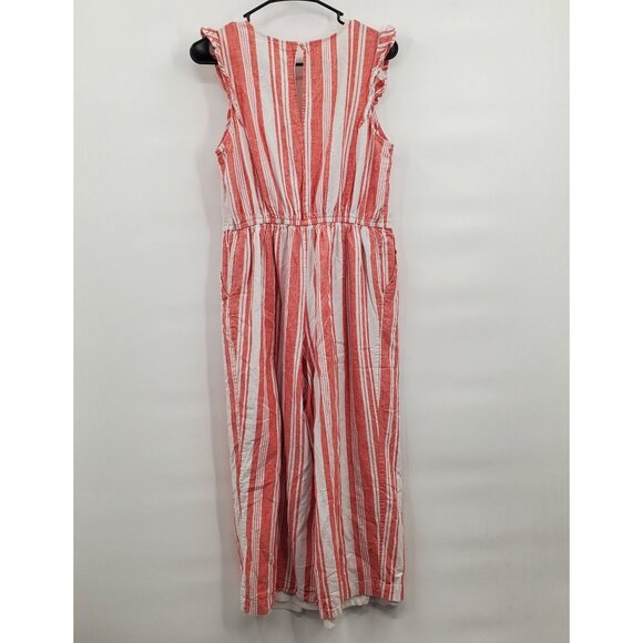 Old Navy Linen Blend Jumpsuit Women Size Medium Striped Sleeveless V Neck - Picture 7 of 13